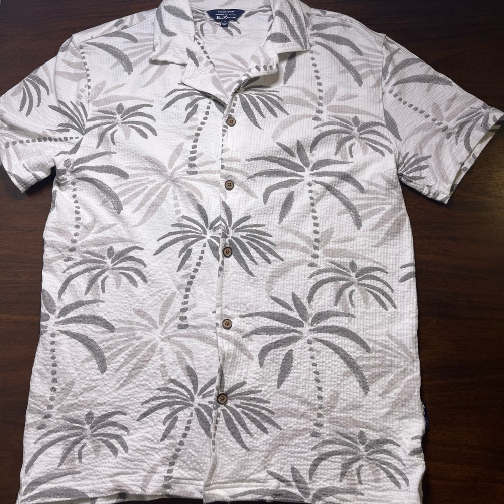 Ben Sherman White Short-Sleeve Palm-Print Button-Down Shirt